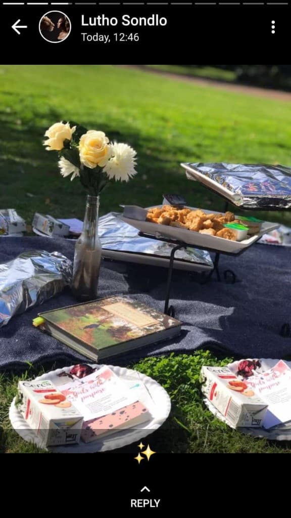 Picnic spread with flowers